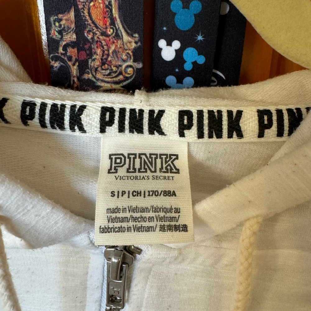 Victoria Secret PINK Hoodie Pocket Logo long sleeve Women's sz S White - Picture 2 of 2